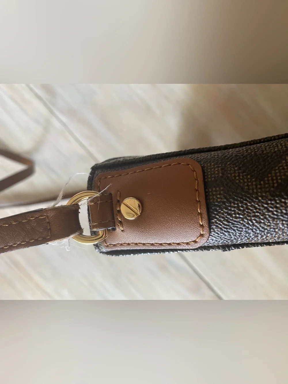Michael Kors Dark Brown Logo Messenger with Tan Strap